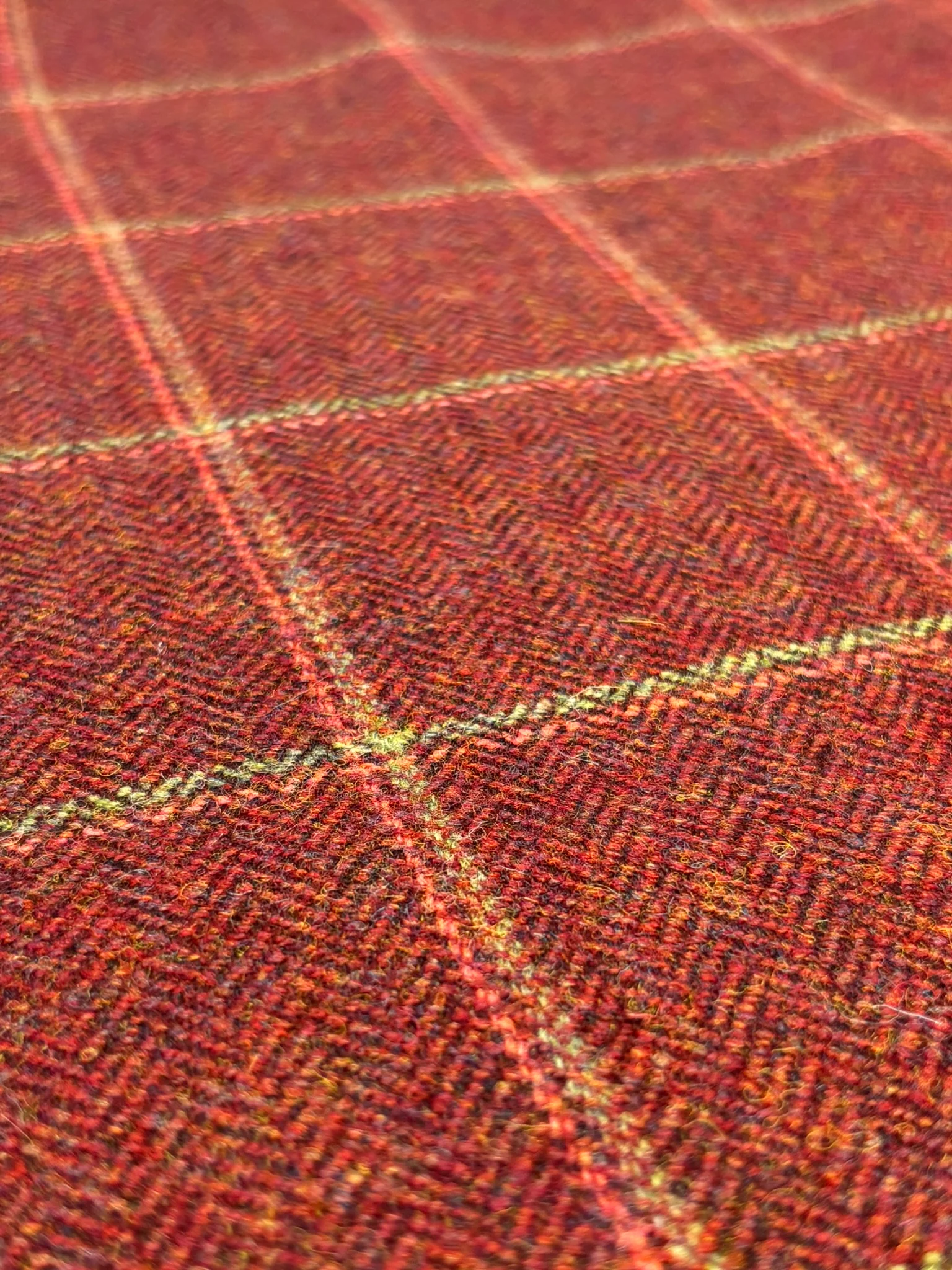 tweed wool Christmas stocking in dark red with green and red windowpane - Image 2