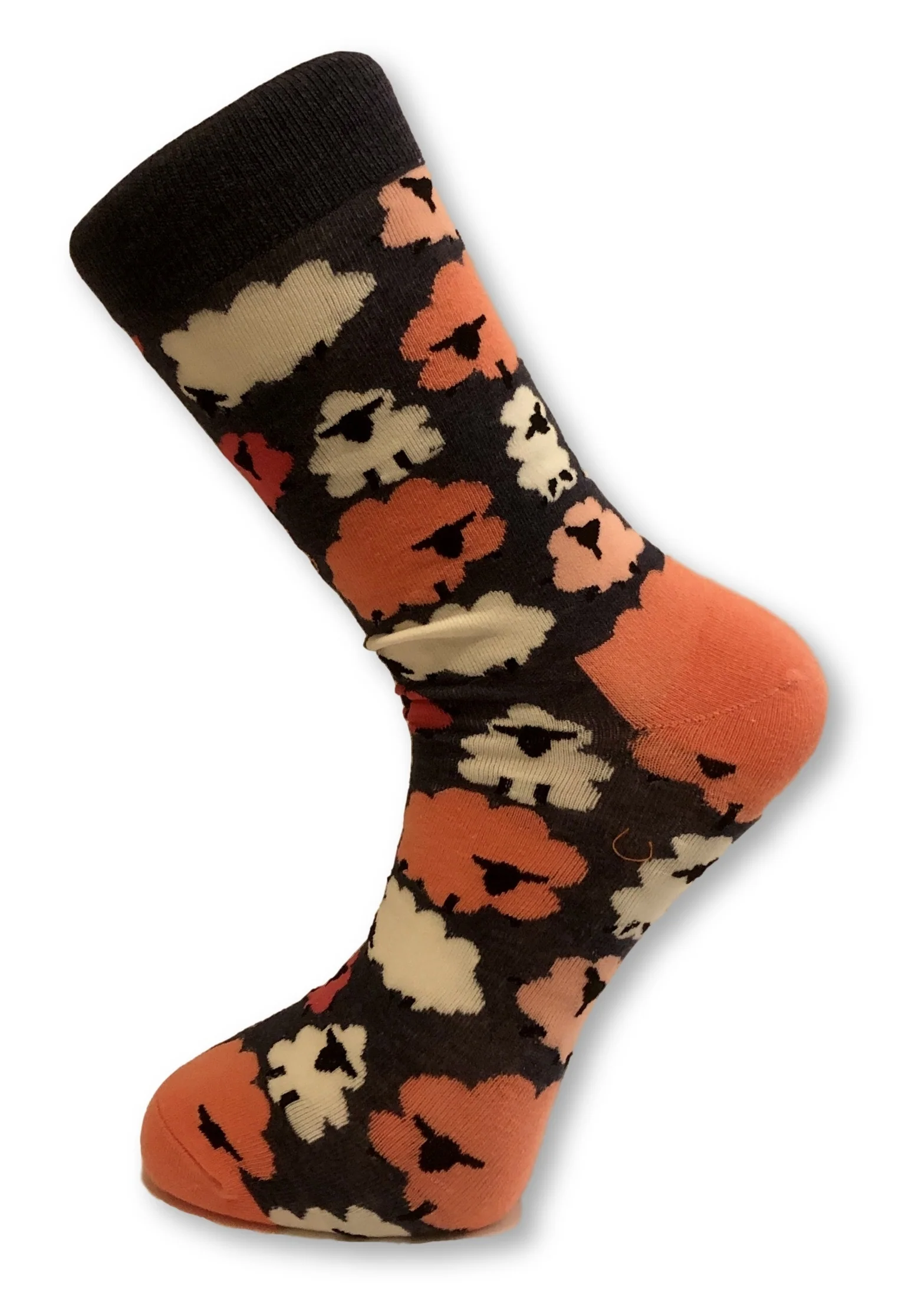 white and pastel pink sheep design men's socks