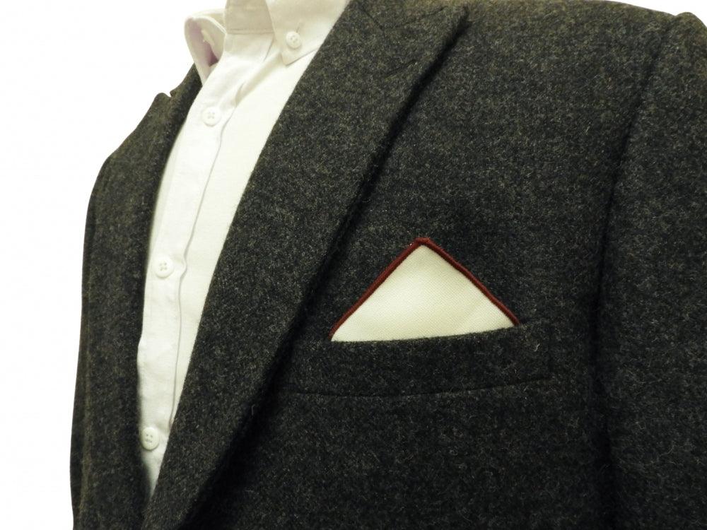 White Cotton Pocket Square with Brown Edging - Image 2