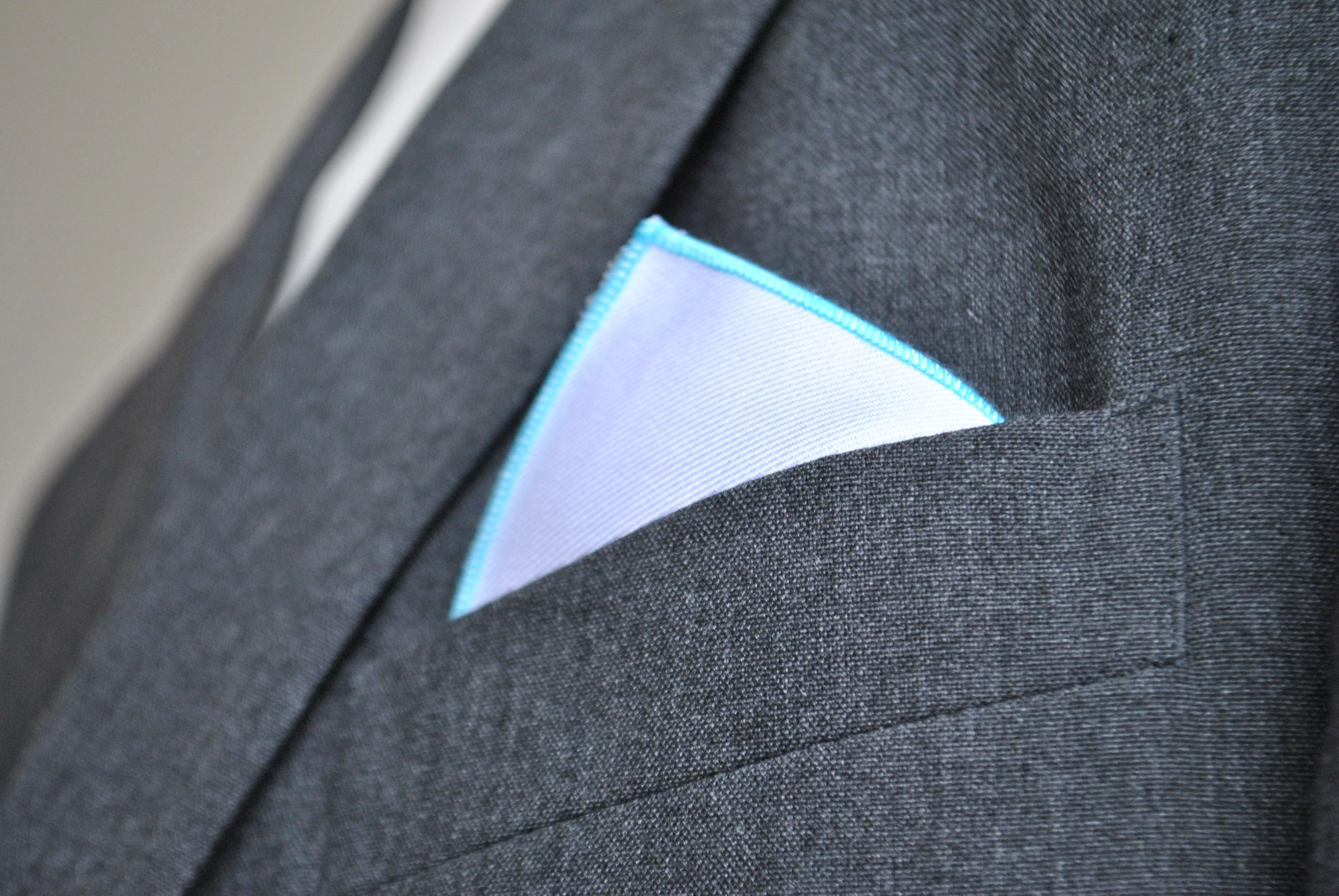 White Cotton Pocket Square with Light Blue Edging - Image 2