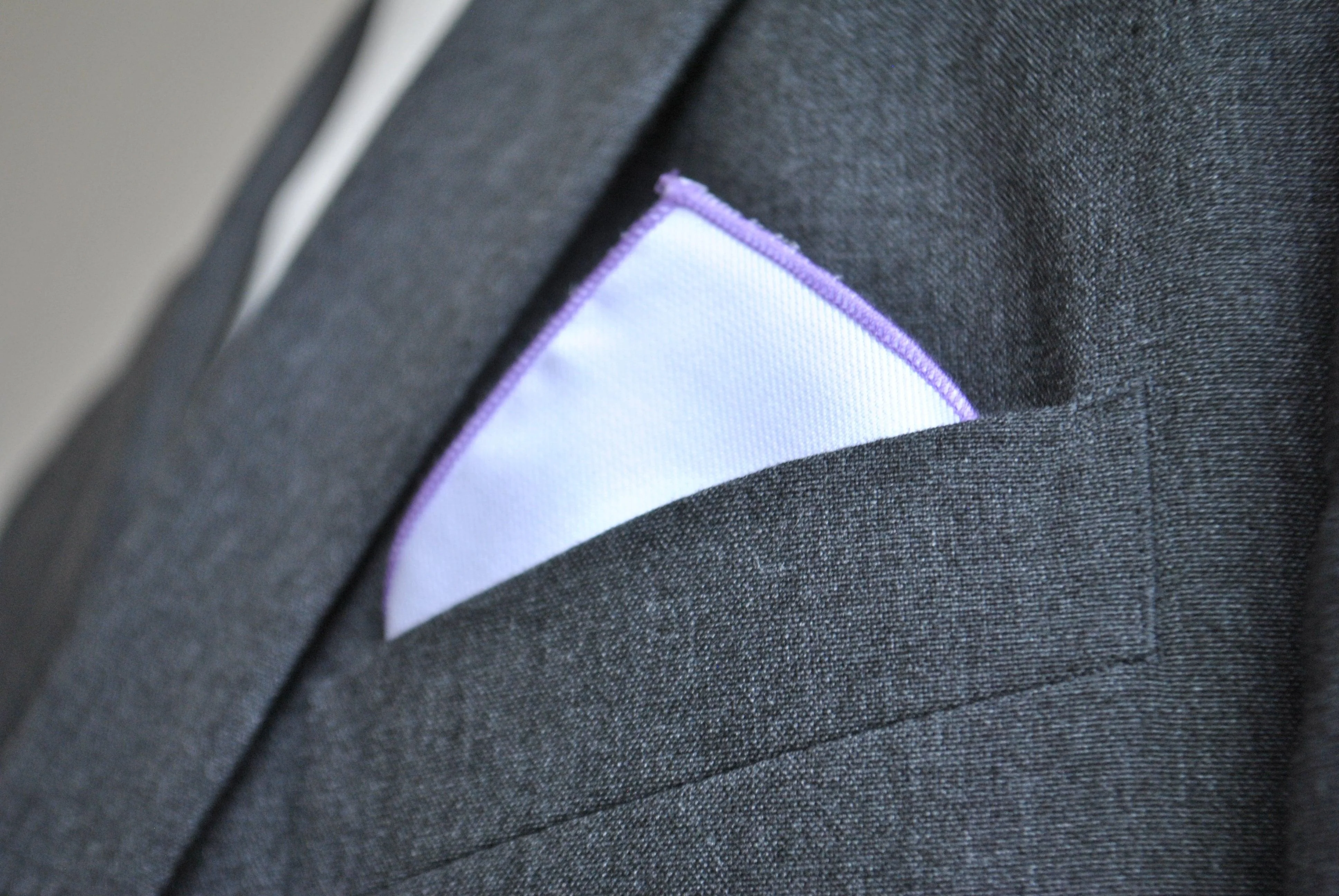 White Cotton Pocket Square with Lilac Edging - Image 2