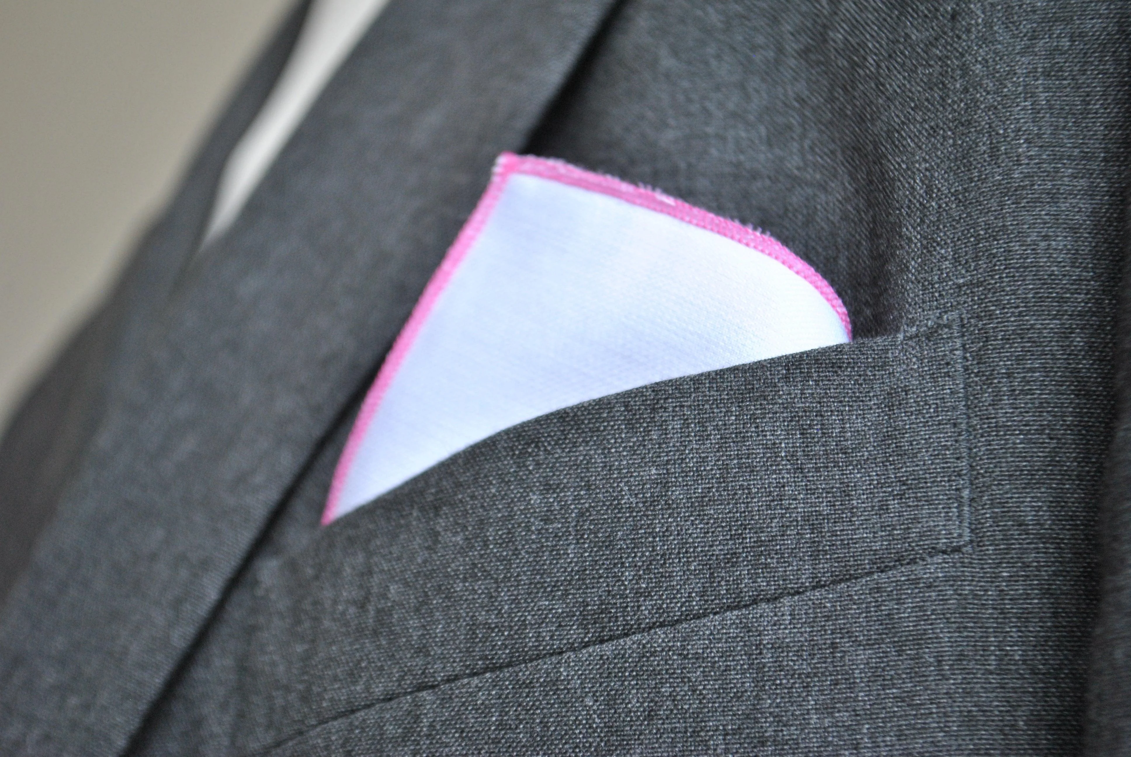 White Cotton Pocket Square with Pink Edging - Image 2
