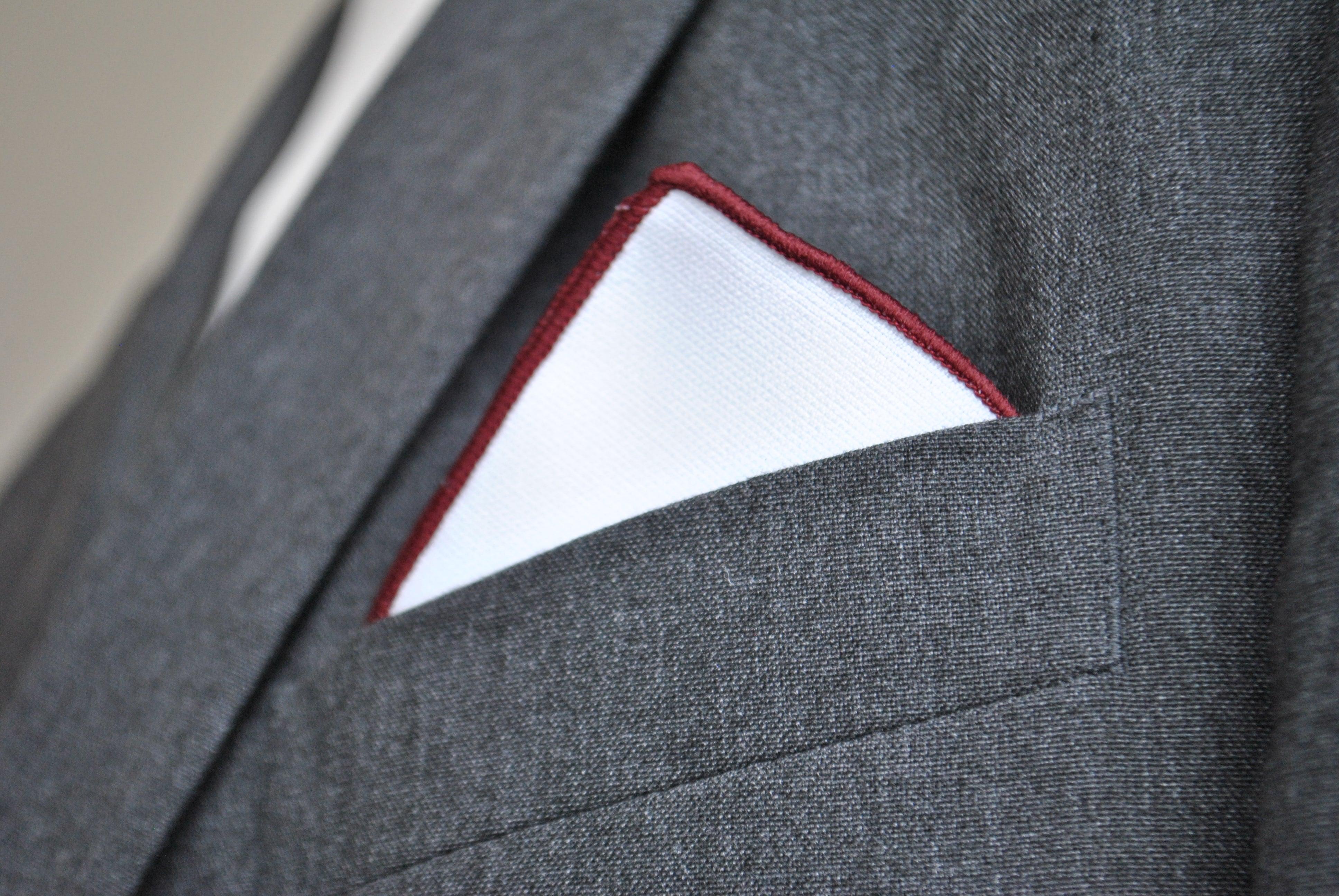 White Cotton Pocket Square with Red Edging - Image 2