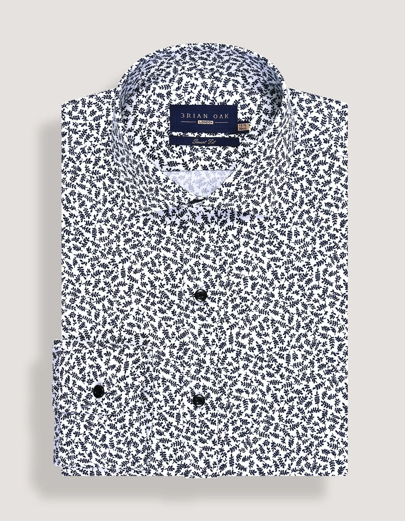 White Formal Shirt with Monochrome Leaf Print - Image 3