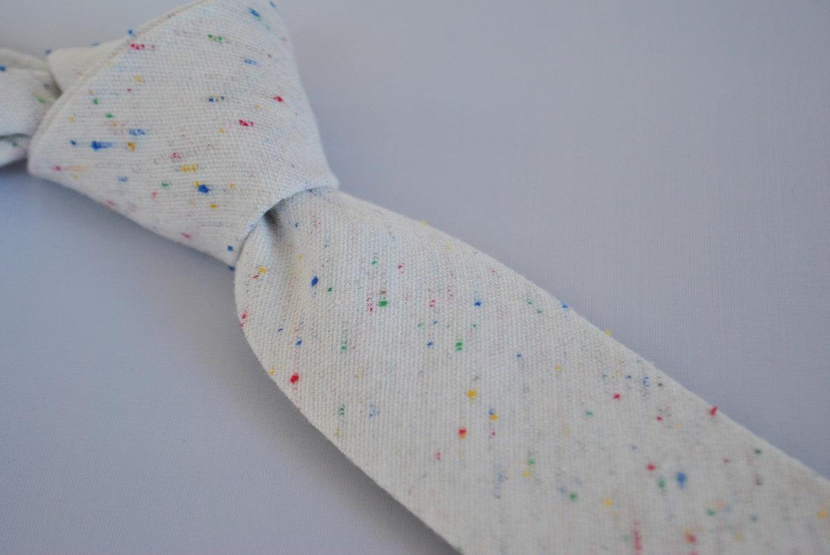 white speckled linen tie in classic width - Image 3