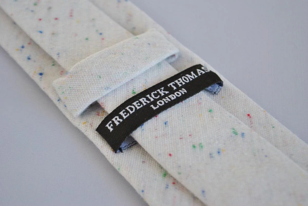 white speckled linen tie in classic width - Image 4