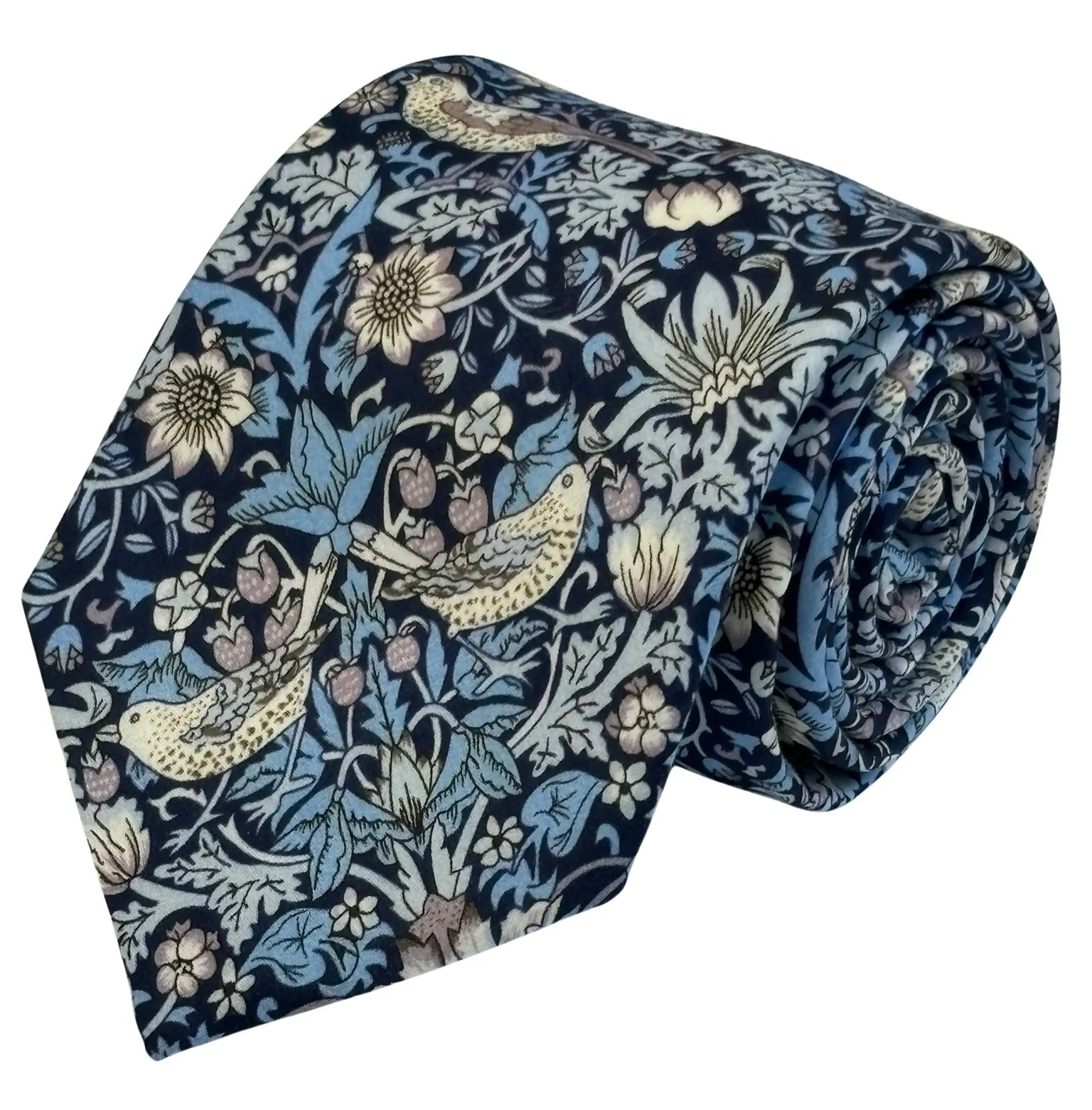 william morris liberty style blue strawberry thief english garden wildflower design tie - Image 2