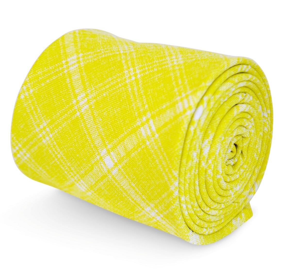 yellow and white check pattern tie in 100% cotton