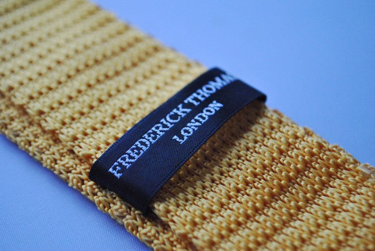 yellow gold skinny knitted tie with white polka dots - Image 4