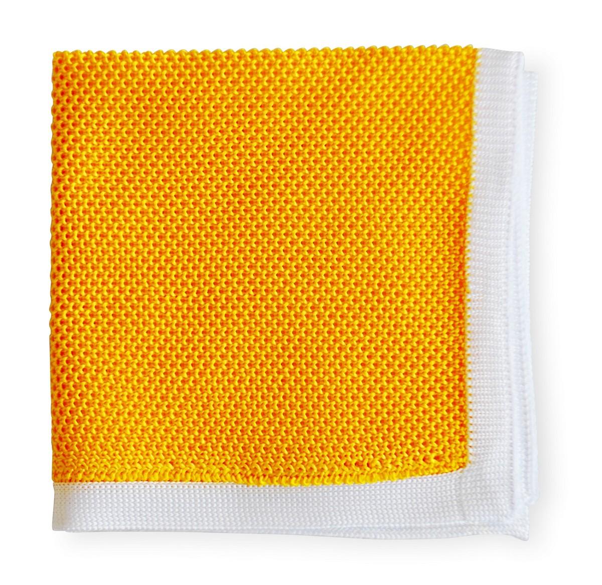 yellow knitted pocket square with white edging