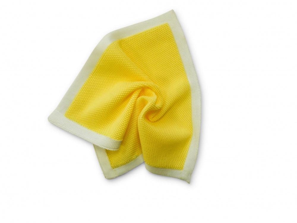 Lemon Yellow Knitted Pocket Square with White Edging - Image 2