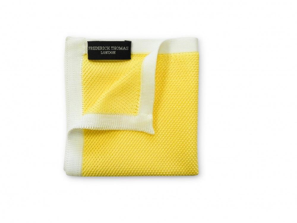 Lemon Yellow Knitted Pocket Square with White Edging - Image 3