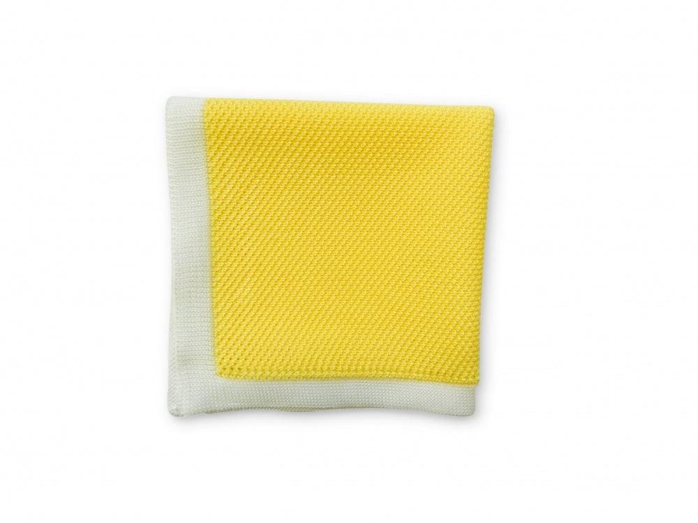 Lemon Yellow Knitted Pocket Square with White Edging - Image 4