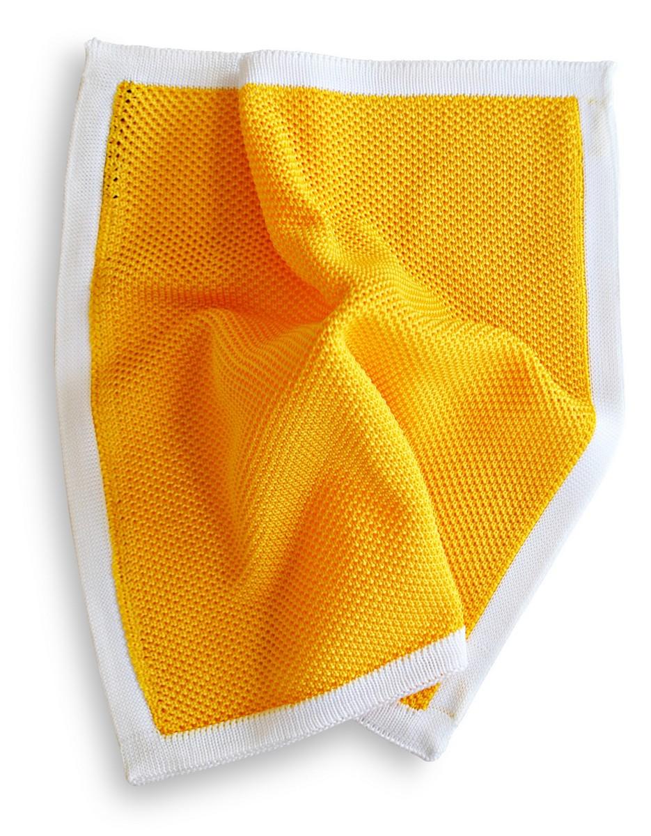 yellow knitted pocket square with white edging - Image 3