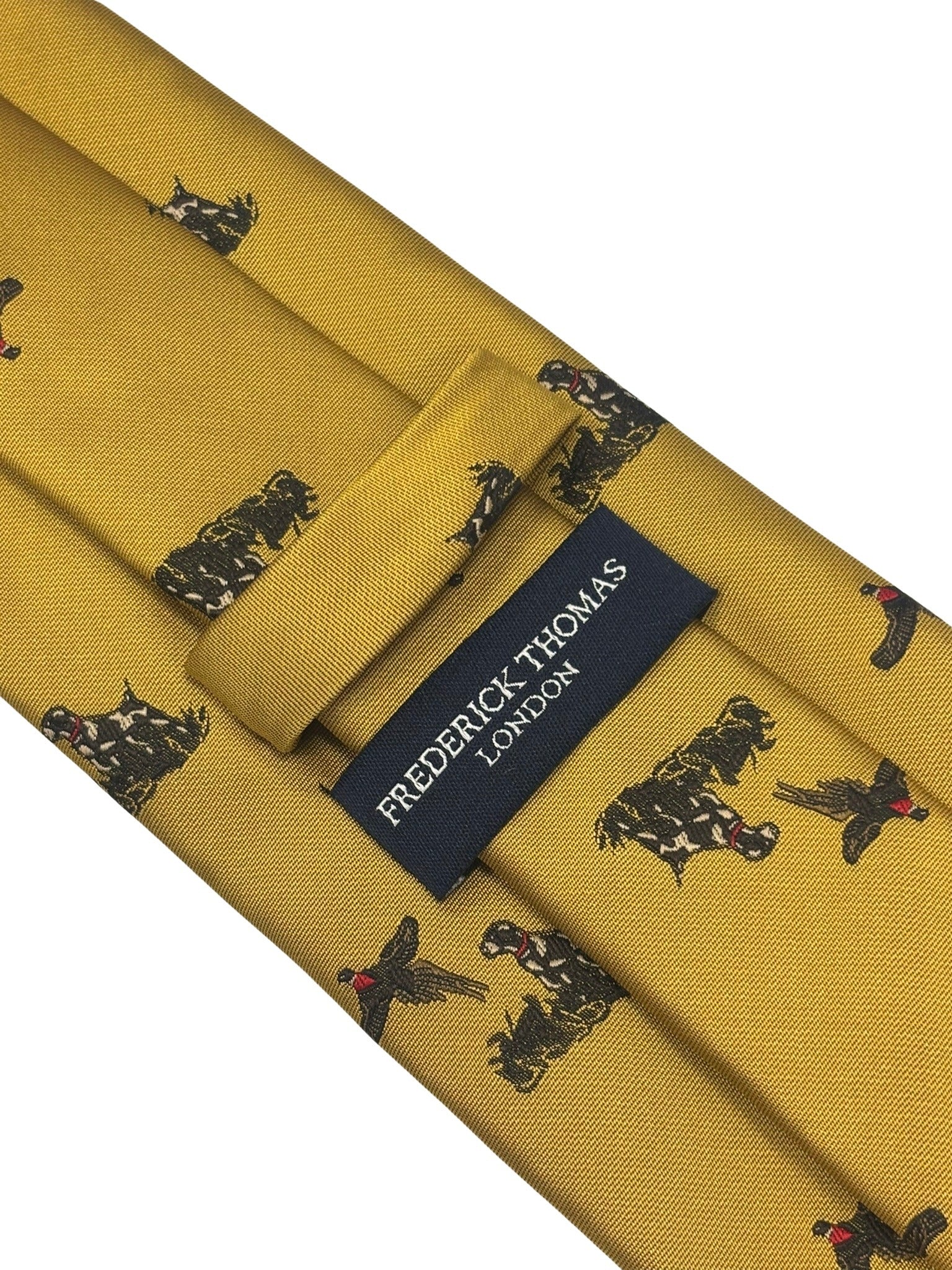mustard tie with hunting dog and pheasant design - Image 4