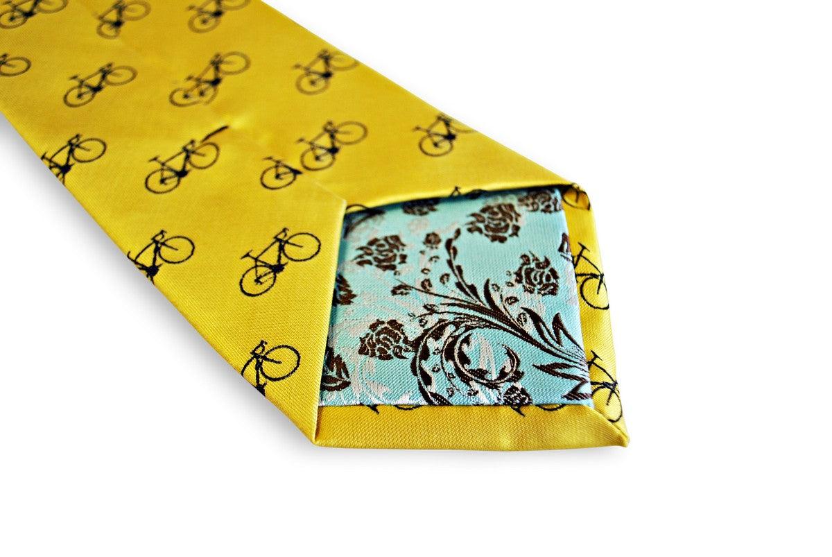 yellow tie with navy bicycle design - Image 3