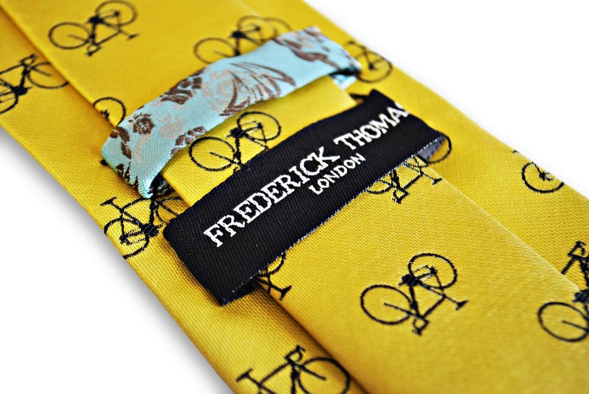 yellow tie with navy bicycle design - Image 4