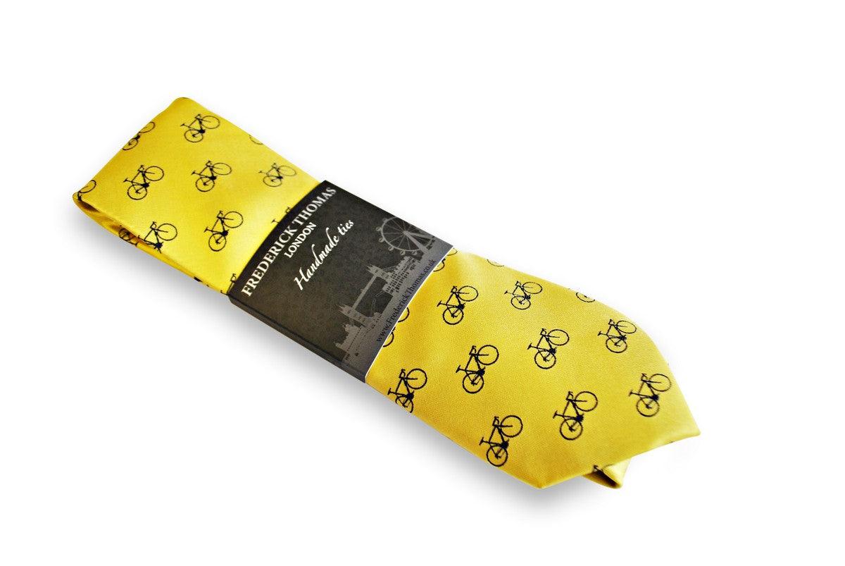 yellow tie with navy bicycle design - Image 5